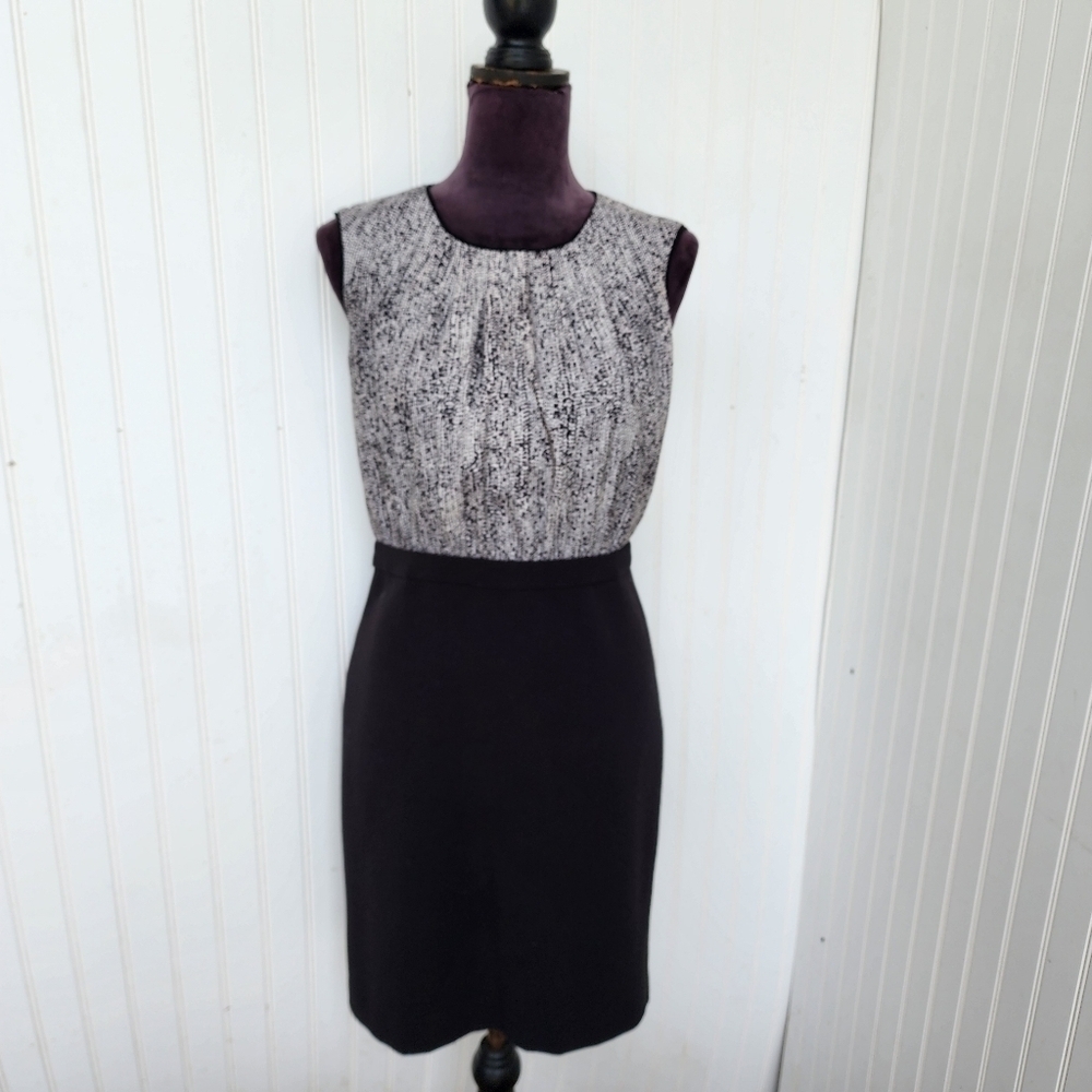 Ann Taylor LOFT Women's Gray Black Pencil Cocktail Dress Tie Back Keyhole Sz 2